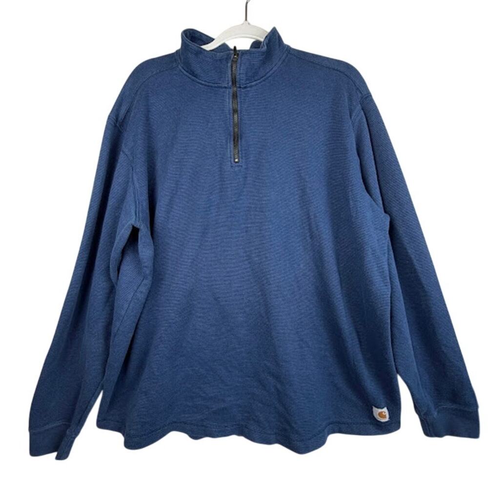 Carhartt 2XL Relaxed Fit Quarter Zip Pullover Blue Workwear